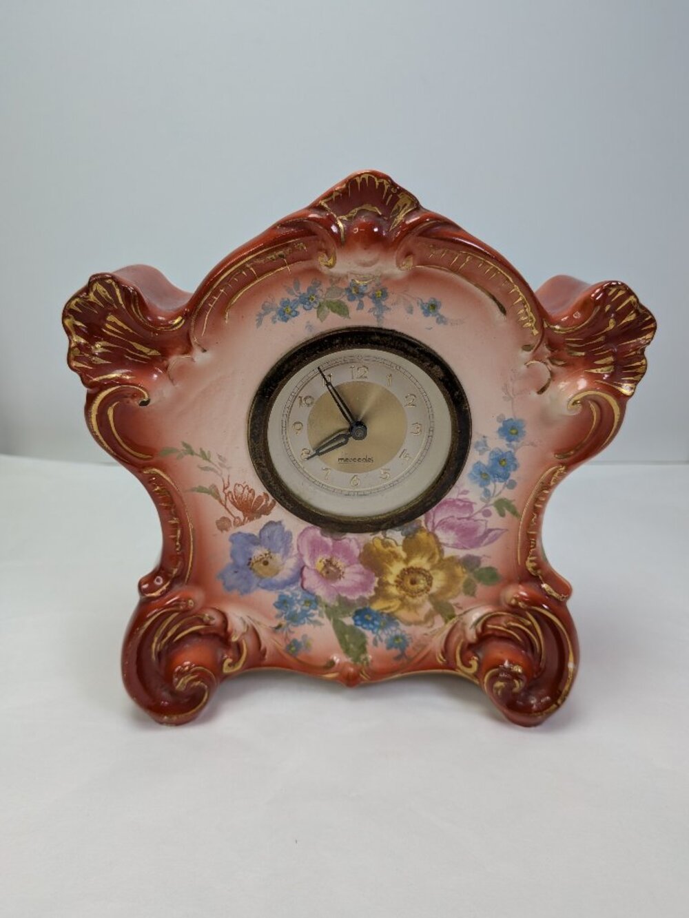 VTG Mercedes Germany Matte Porcelain Mantel Clock Coral Clock Repair/Display